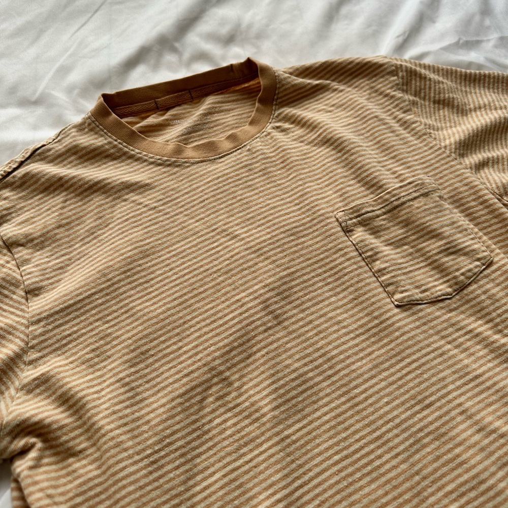 Tan/Beige Striped Urban Outfitters Pocket T-Shirt Medium